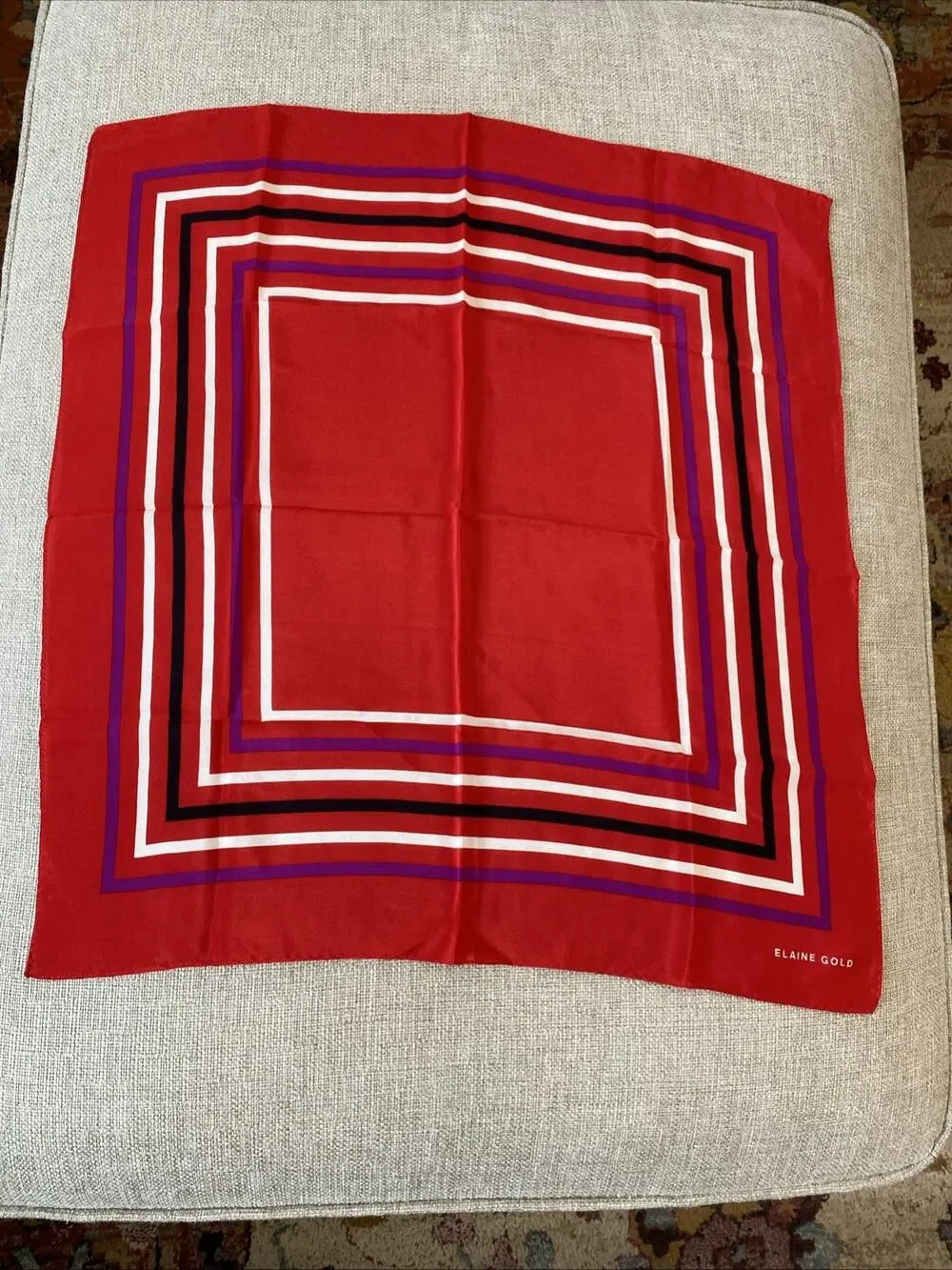 ELAINE GOLD Square Red Stripe Scarf Bright Purple Black